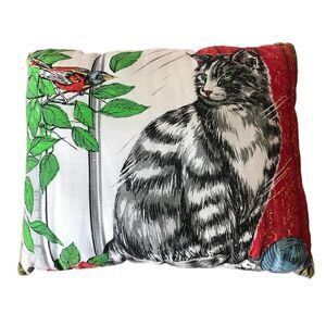 Gray Tabby Cat Yarn Bird Tree Branch Pillow Tea Towel Calendar 2000 Kay Dee 9x12